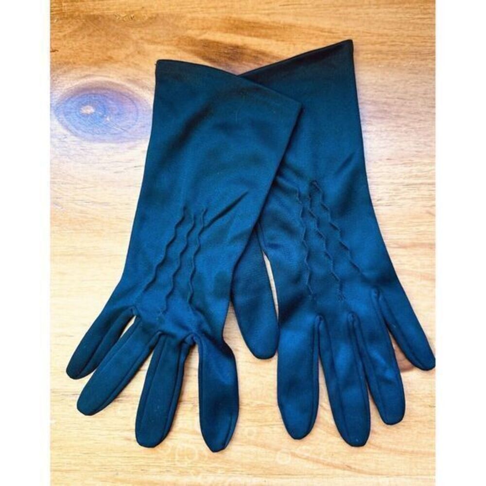 Vintage‎ Ladies Black Gloves Detail Ruching Size S